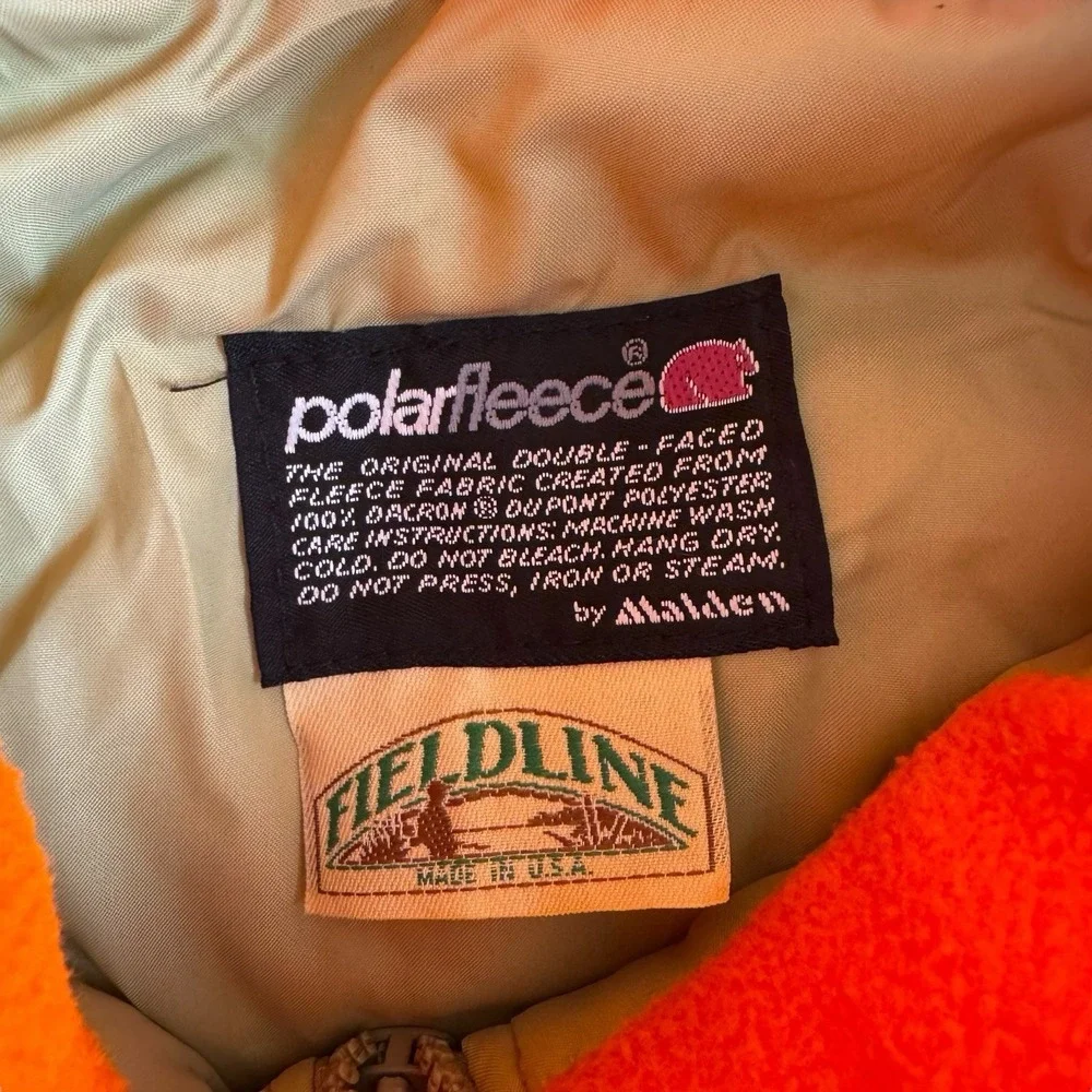 Vintage Fieldline Blaze Orange‎ Fleece Hunting Jacket XL Polarfleece Malden